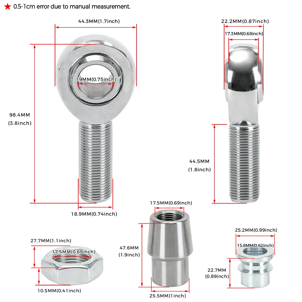 اليسار واليمين 4 قطع 3/4 ''-16x 3/4 تتحمل اليد الموضوع هيم المشتركة قضيب نهاية كيت مع 750'' كرومولي المفاصل ، محول أنبوب دائري #6