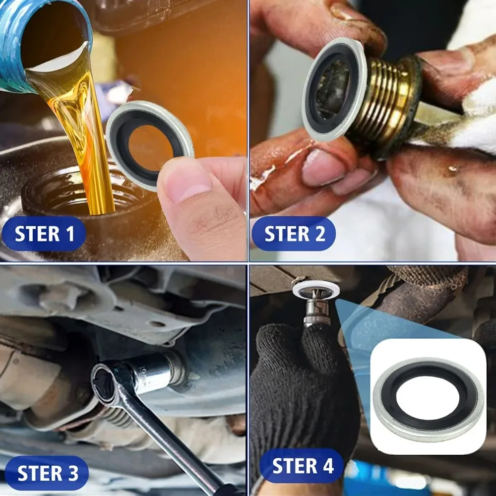 Car Oil Drain Plug Sealing Gasket Universal M12 M14 Galvanized Nitrile Rubber Washer for Car Engine Systems Leakage Protection