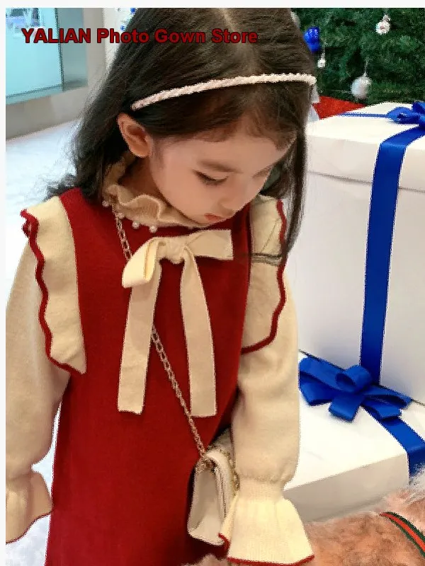 Girls Princess Dress Kids 2025 Autumn Winter Stylish Festive Knit Dress