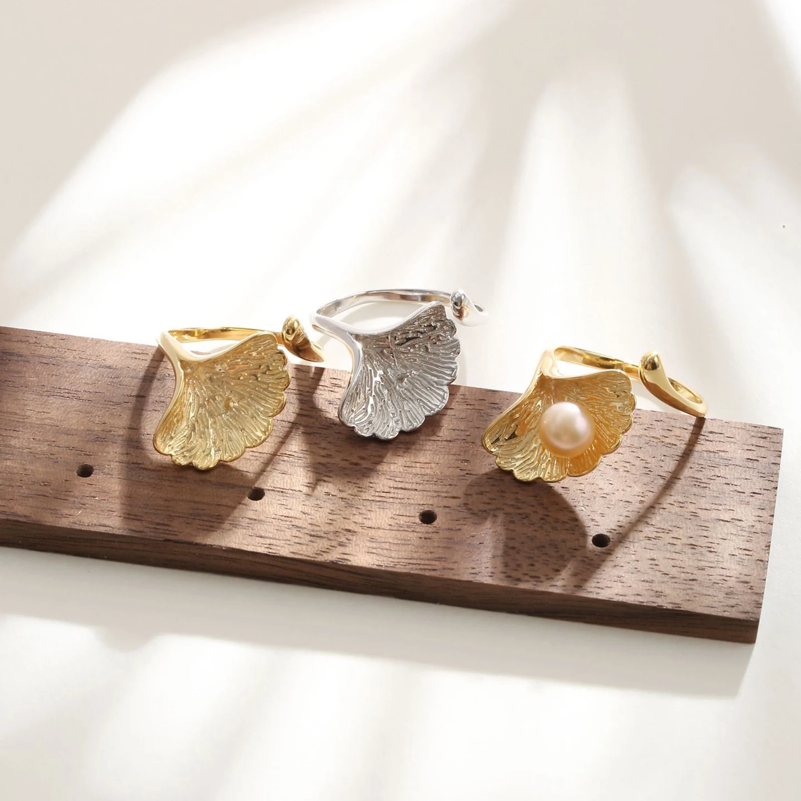 925 Sterling Silver Ginkgo Flower Shaped Opening Ring Base Blank Fit Round Pearl DIY Ring Jewelry Making Accessory