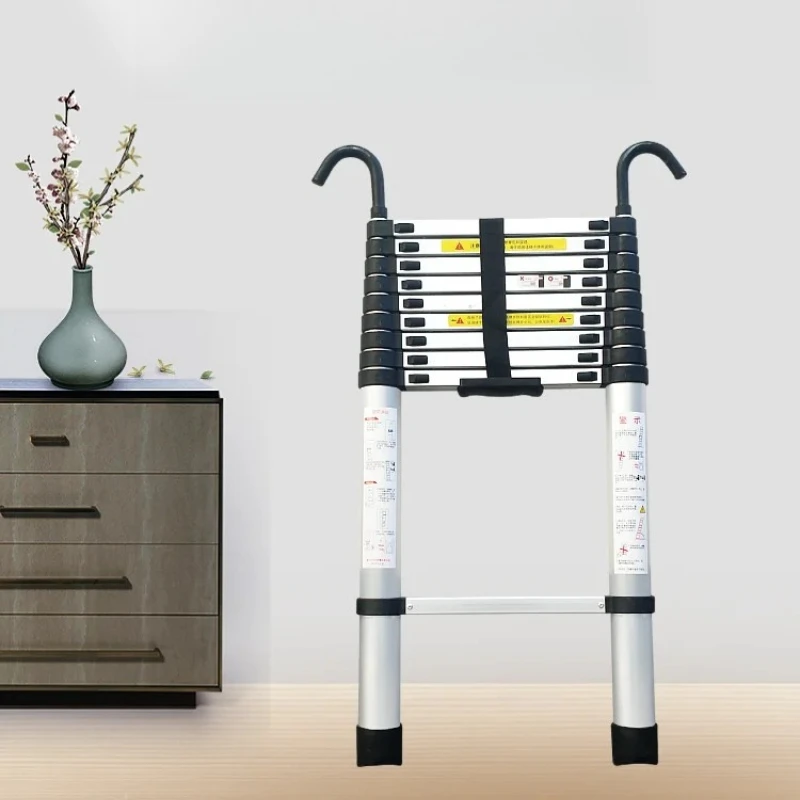 ‌Premium Aluminum Folding Ladder - Heavy Duty Extending Step Stool with Hook & Non-Slip Feet for Home/Construction Use