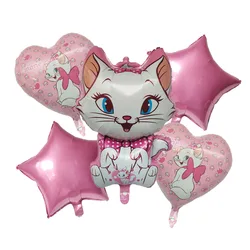 5pcs Marie Cat Pink Theme Balloons Birthday Party Decorations Large Foil Ballon Baby Shower For Kids Toys Girl Gifts Home Decor