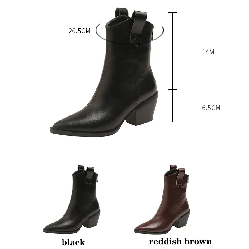 Plus Size 33-45 Autumn Pointed Toe Western Cowboy Boots Punk Chunky Ankle Boots Women Cossacks Booties Wedges Shoes Botas Mujer