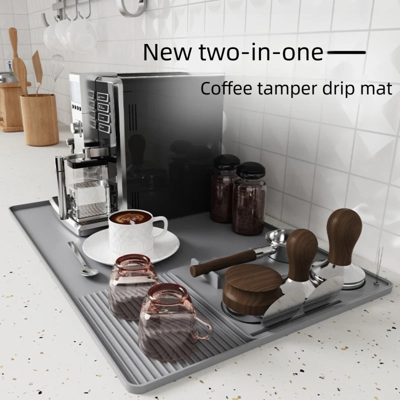 2-In-1 Silicone Coffee Mat Non-Slip Bar Mat Countertop Protector Mess-Free Coffee Station Setup Essential Kitchen Utensil Mat