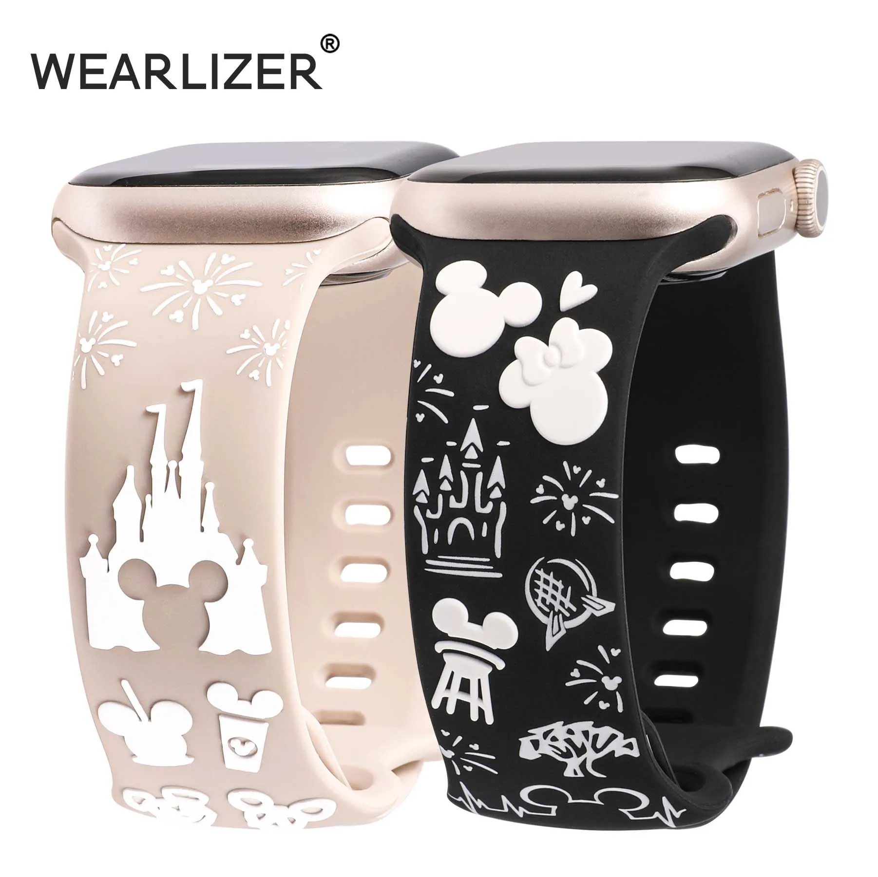 Wearlizer pulseira de desenho animado 3d para apple watch band 41/40/38/49/45/44/42mm pulseira de silicone de dois tons fofa para iwatch se 9 8 7 6