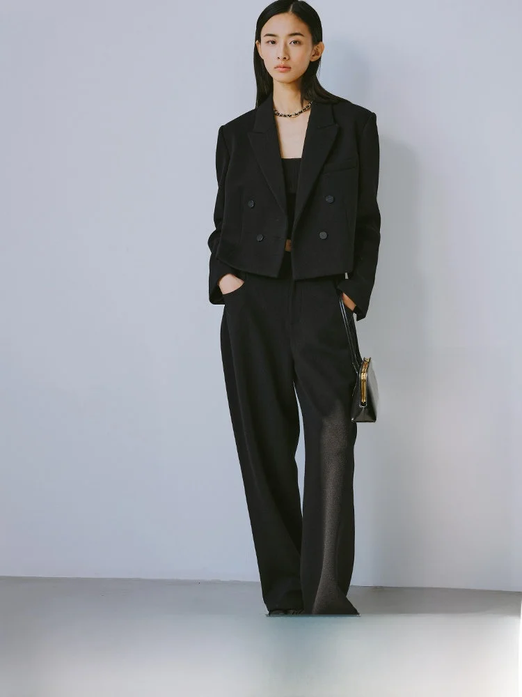 

Yasako Faionable ort Suit And Wide Leg Pants Set Taiwan Fabric Heavyweight Wool Blend for Women in Their 20s And 30s