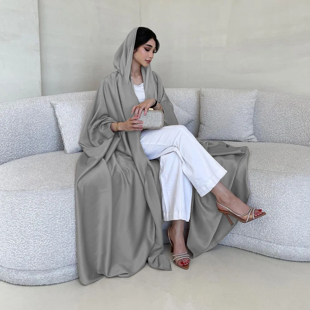 

Eid Modest Abaya Women Satin Kimono Cardigan Ramadan Islamic Clothing Marocain Jalabiya Dubai Turkey Kaftan Robe Muslim Dress