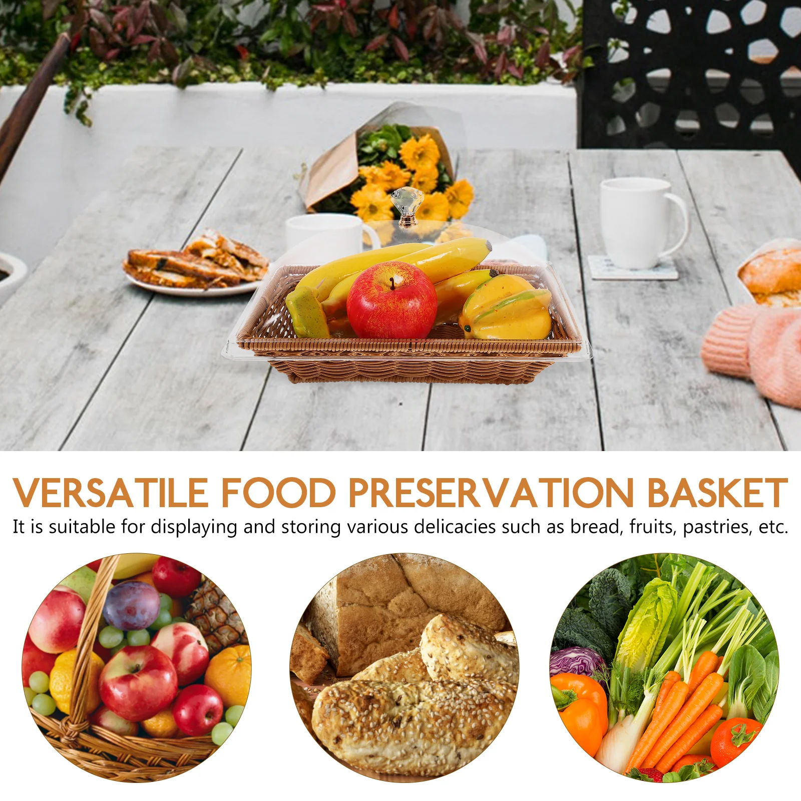 

Food Fresh-keeping Basket Bread Baskets with Lid for Fruit Holder Storage Table