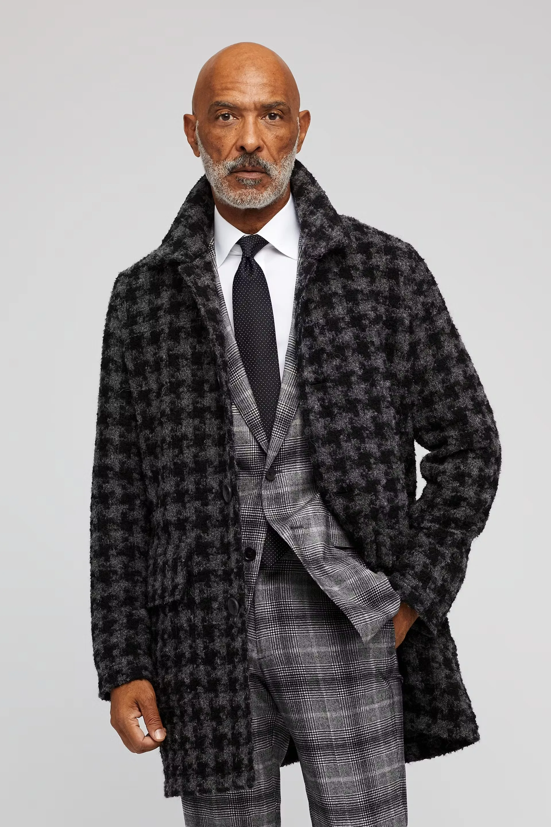 秋冬男性結婚式ジャケットカジュアルシングルブレスト千鳥格子プリントウールオーバーコートファッション新郎トレンチコートカスタマイズ