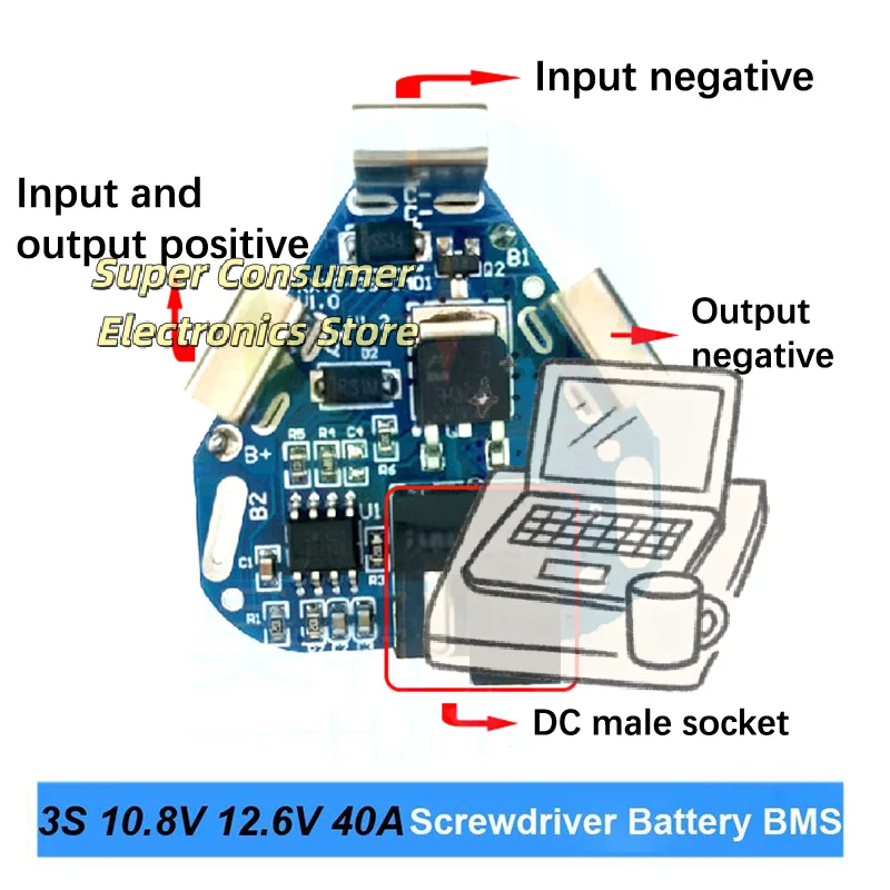 3S 40A 18650 BMS for 10.8V-12.6V Battery – OEM Replacement Protection Board for Screwdriver & Shurika Battery Packs, 3S Li-ion