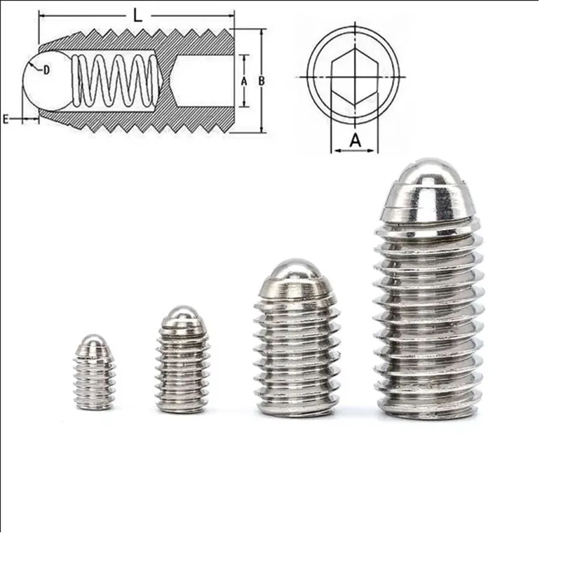 Sping Ball Plunger W/ Hexagon Positioning Plunger Ball Set Screw Bolt M3M4M5M6 Indexing Locking Indexing or Clamping Components