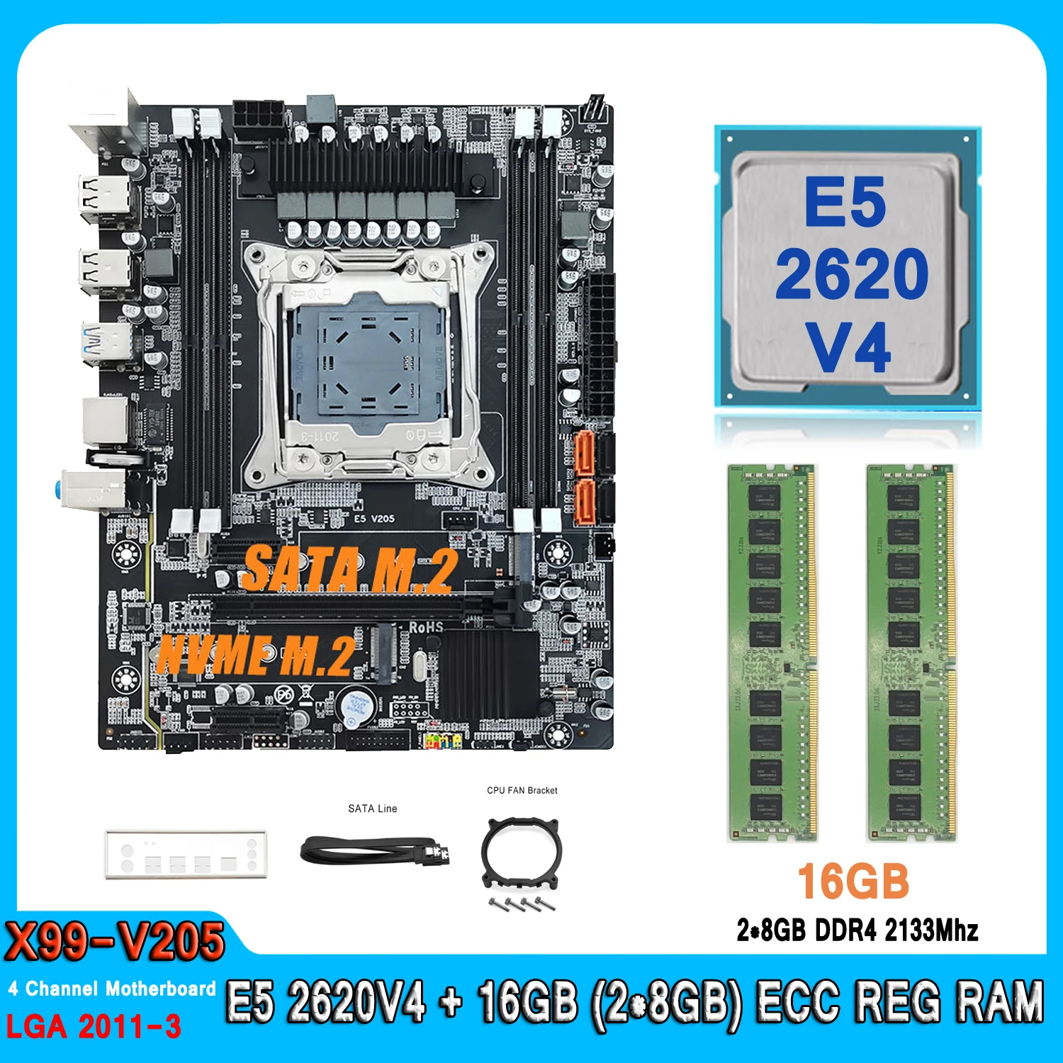 

X99 Motherboard kit with Intel Xeon E5 2620 V4 CPU DDR4 16GB (2*8GB) 2133MHz Four Channel RAM Set E5 2620V4 Computer Motherboard