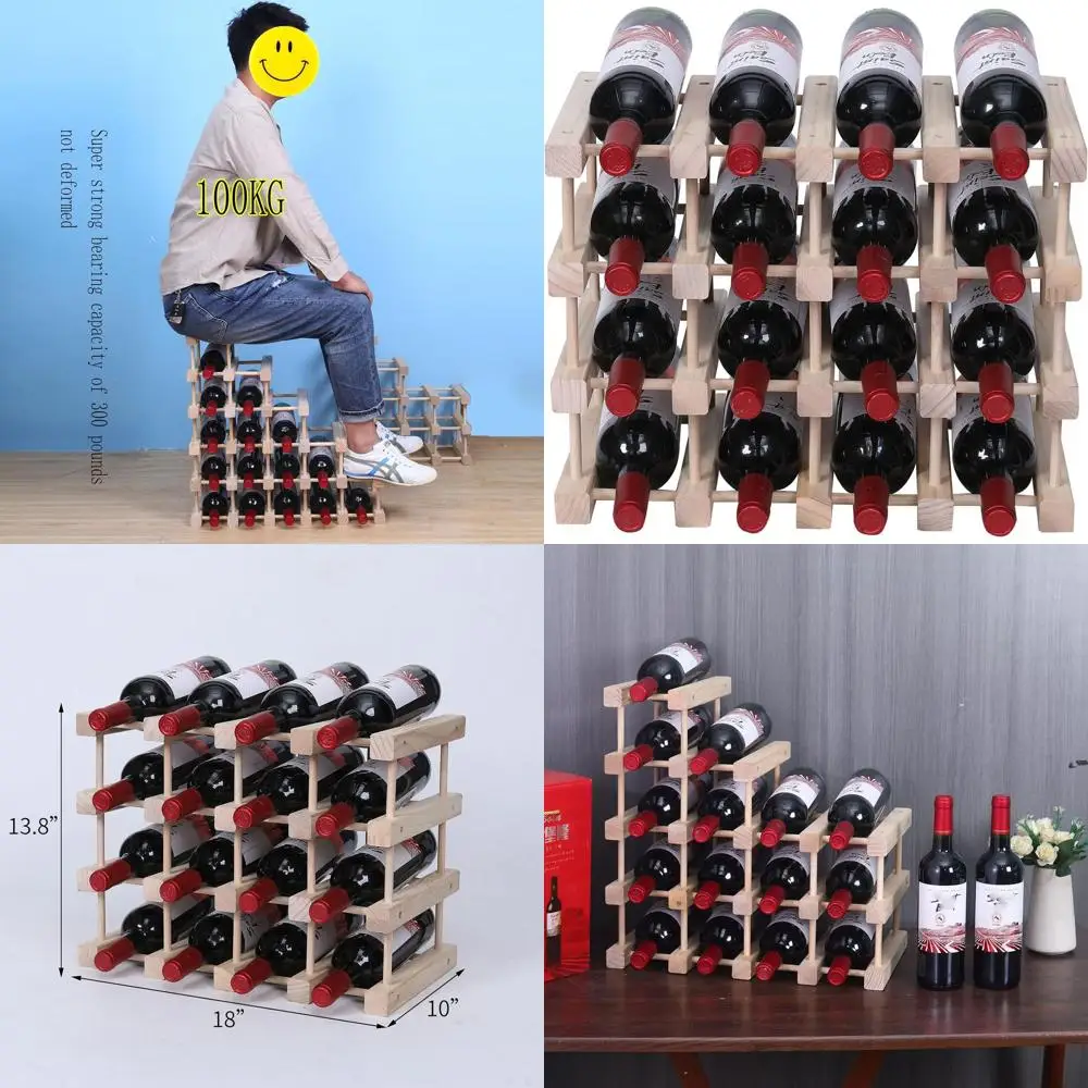 

Compact Stackable Wooden Wine Rack, Floor Standing, Holds 16 Bottles