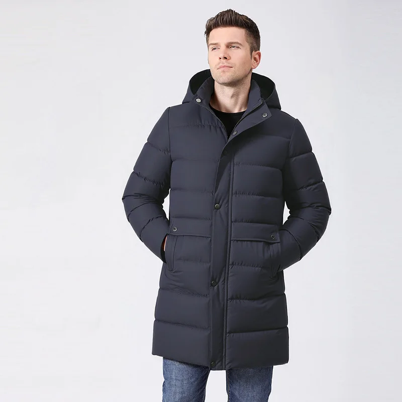 Casaco de inverno masculino novo engrossar quente meados de comprimento gola masculino para baixo outerwear manga longa bolso destacável com capuz homem jaqueta