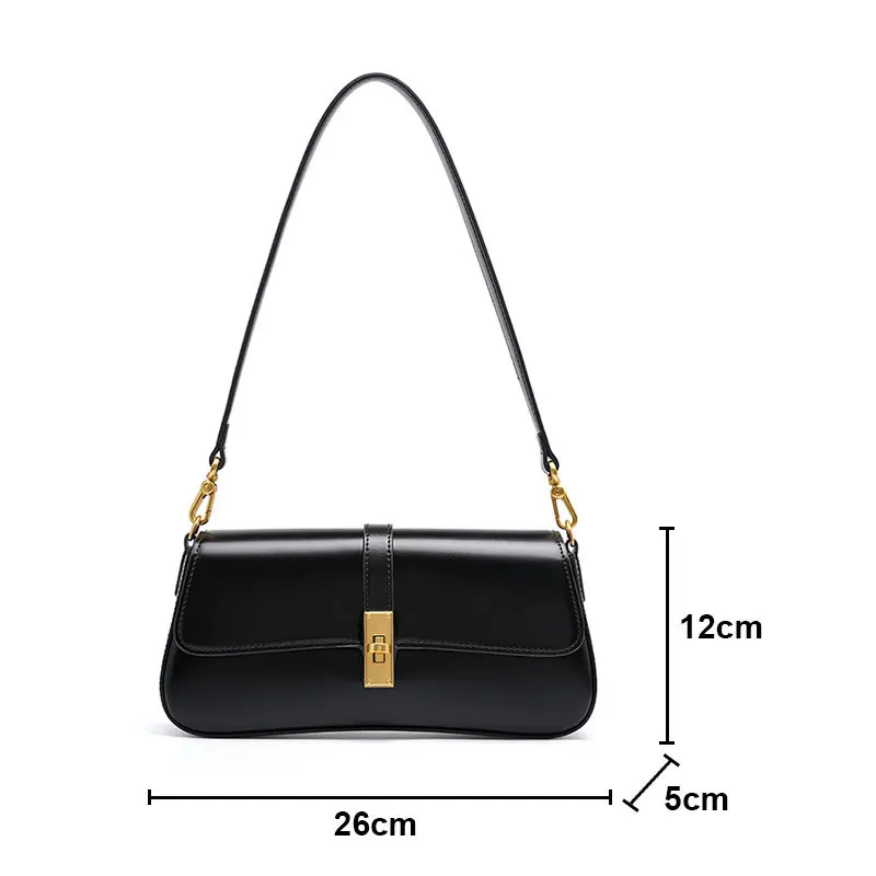Genuine Leather Women\'s Shoulder Bag High Quality Vintage Baguette Bag Luxury Designer Women Crossbody Bags Cowhide Handbags