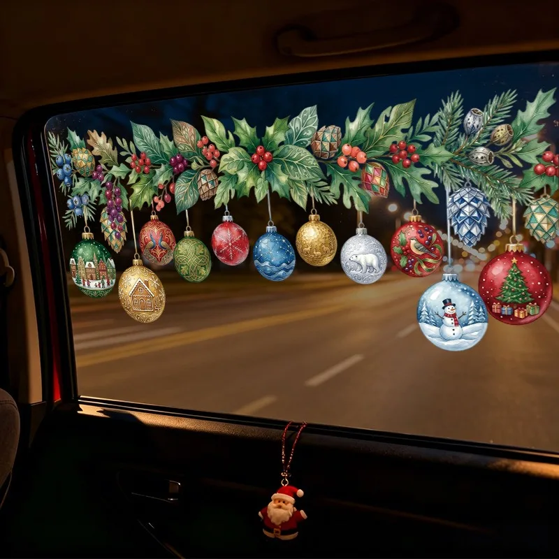 Christmas Light Ball Red Berry Static Window Clings Glass Door Stickers Shop Window Holiday Atmosphere Home Beautification Decor