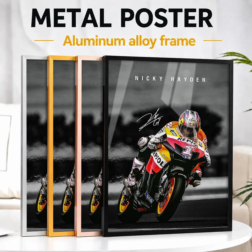 Nicky Hayden MotoGP Framed Metal Poster Personalized Photo High Speed Track Style Wall Art For Game Room Special Champion Gift