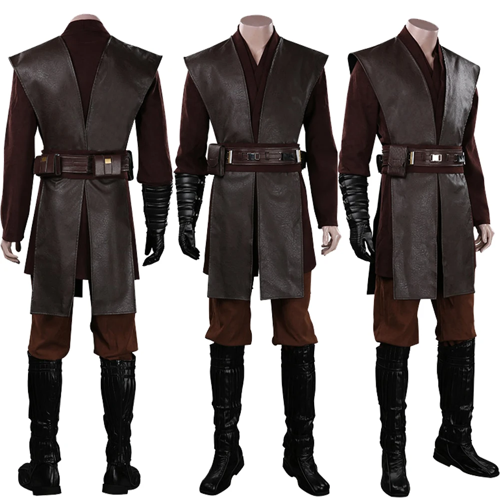 

Star Anakin Cosplay Fantasia Costume Disguise For Men Male Adult Brown PU Leather Suit Halloween Carnival Party Suit