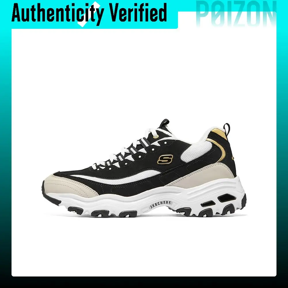 Skechers D'Lites Textile, Synthetic Leather, Split Cow Leather Breathable Lightweight Height Increasing Low top 894268-BKGD