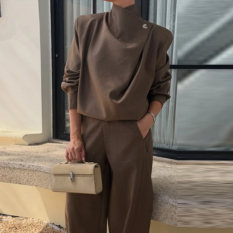 Mantel, Tube Top und Hose 3-teiliges Set für Damen, Sexy Laternenärmel-Jacke mit Reißverschluss, Gerüschte Lose Jacke, Hochgeschnittene Weite Hose, Outfit – Detail 12