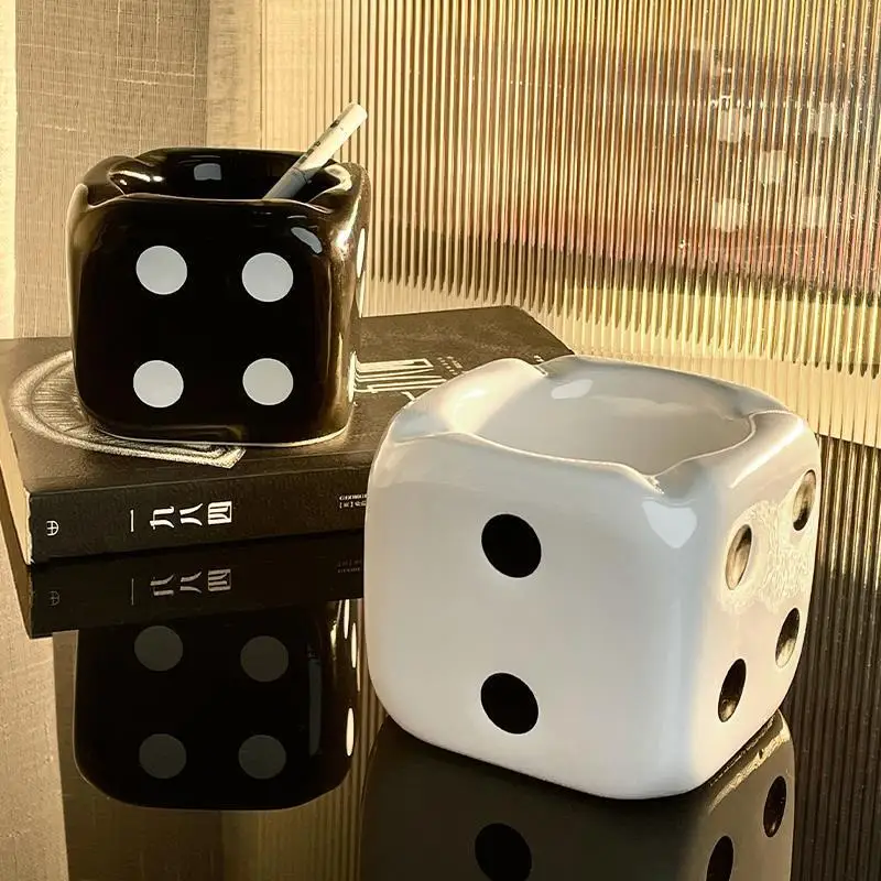 

New Dice Ashtray Advanced Creative Ornament Living Room Ashtray Household Dice Ceramic Desktop Gift