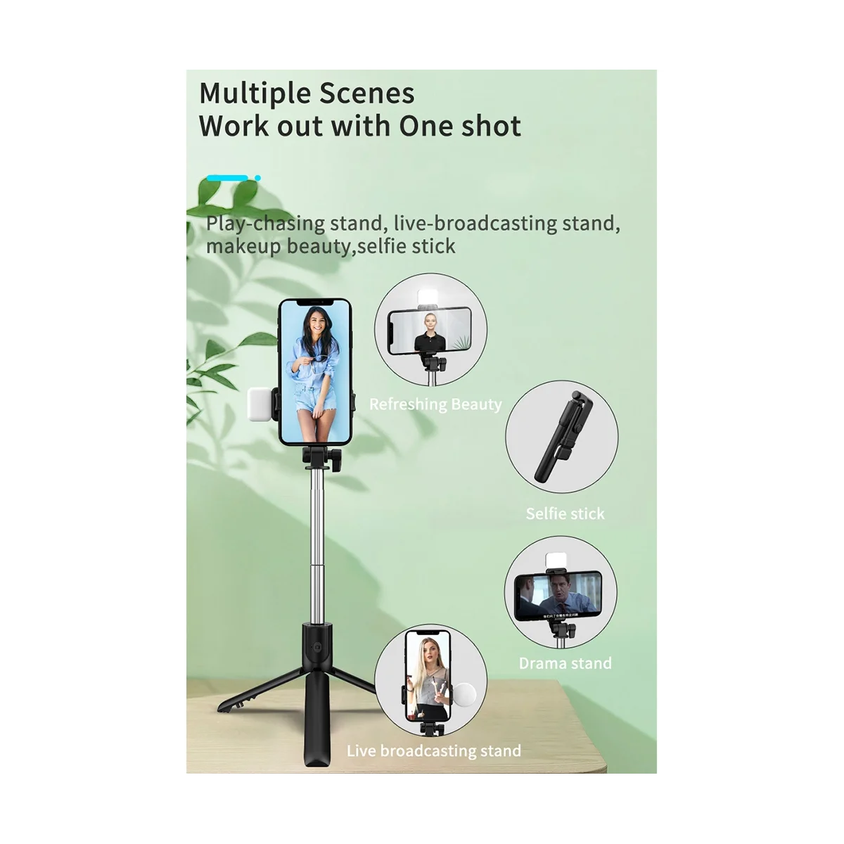 Selfie Stick-Degree Photo Holder Lengthened Tripod Live Broadcast Foldable Mini Tripod Expandable Monopod,E