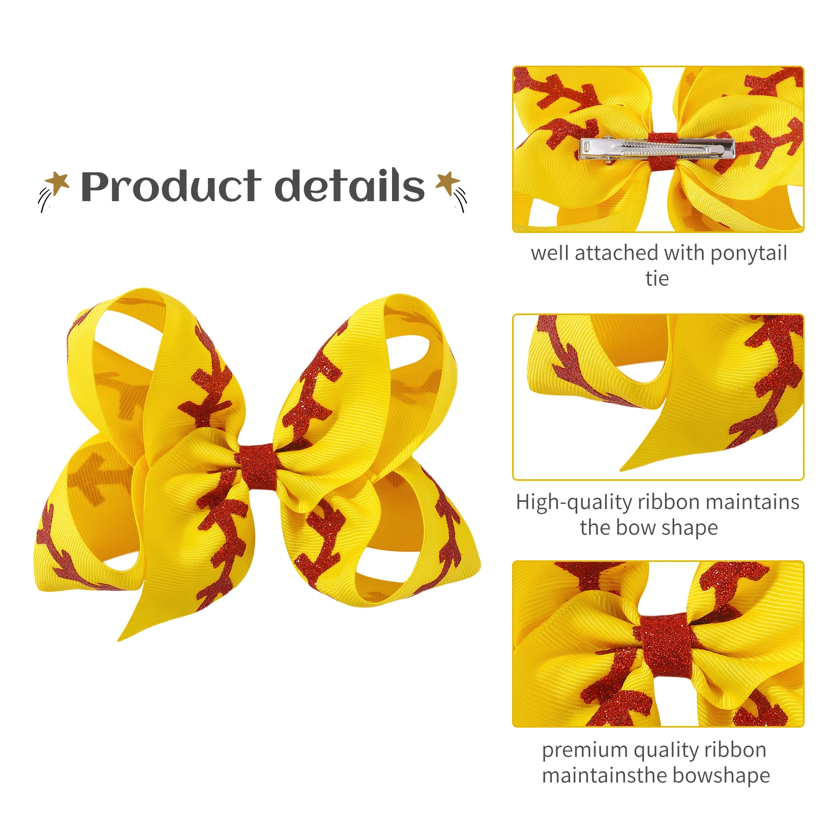 2 قطعة/المجموعة الصلبة الشريط البيسبول يهتف القوس مشبك شعر بريق للفتيات الاطفال اليدوية كبيرة مطاطا دبوس الشعر جديد إكسسوارات الشعر #5