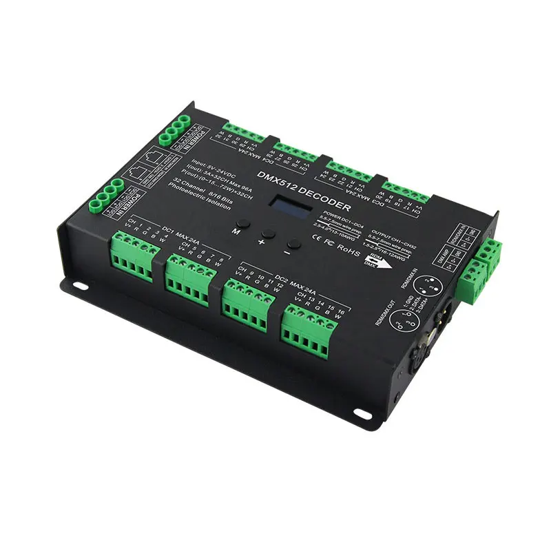 BC-632 32 channels RGB RGBW LED DMX to PWM Decoder OLED Display RDM Support 8 Bit 16bit LED Controller 32CH DMX512 Decoder