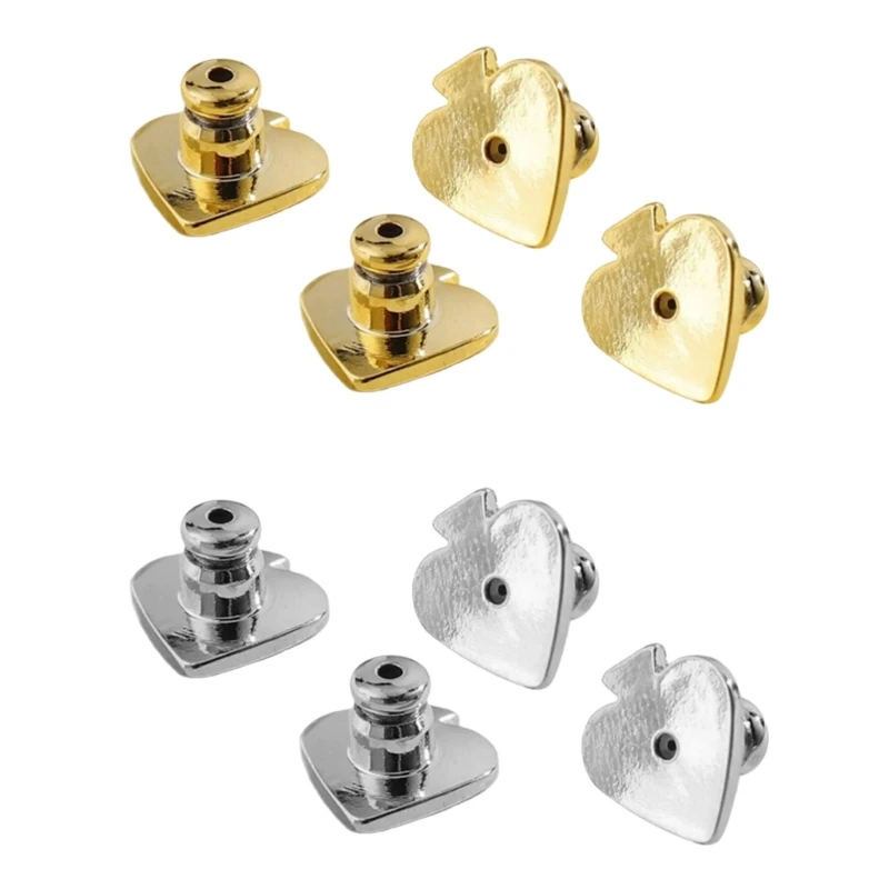 Set of 4 Secure Earring Backs Studs Heart Shaped Locking Clutch Secure Locking Backing Earring Plugs for Droopy Ears A0KD