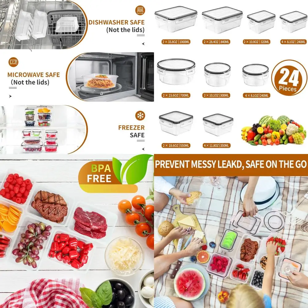 

Набор из 48 герметичных пищевых контейнеров с крышками для хранения на кухне и приготовления еды, в комплект входят этикетки и маркеры.