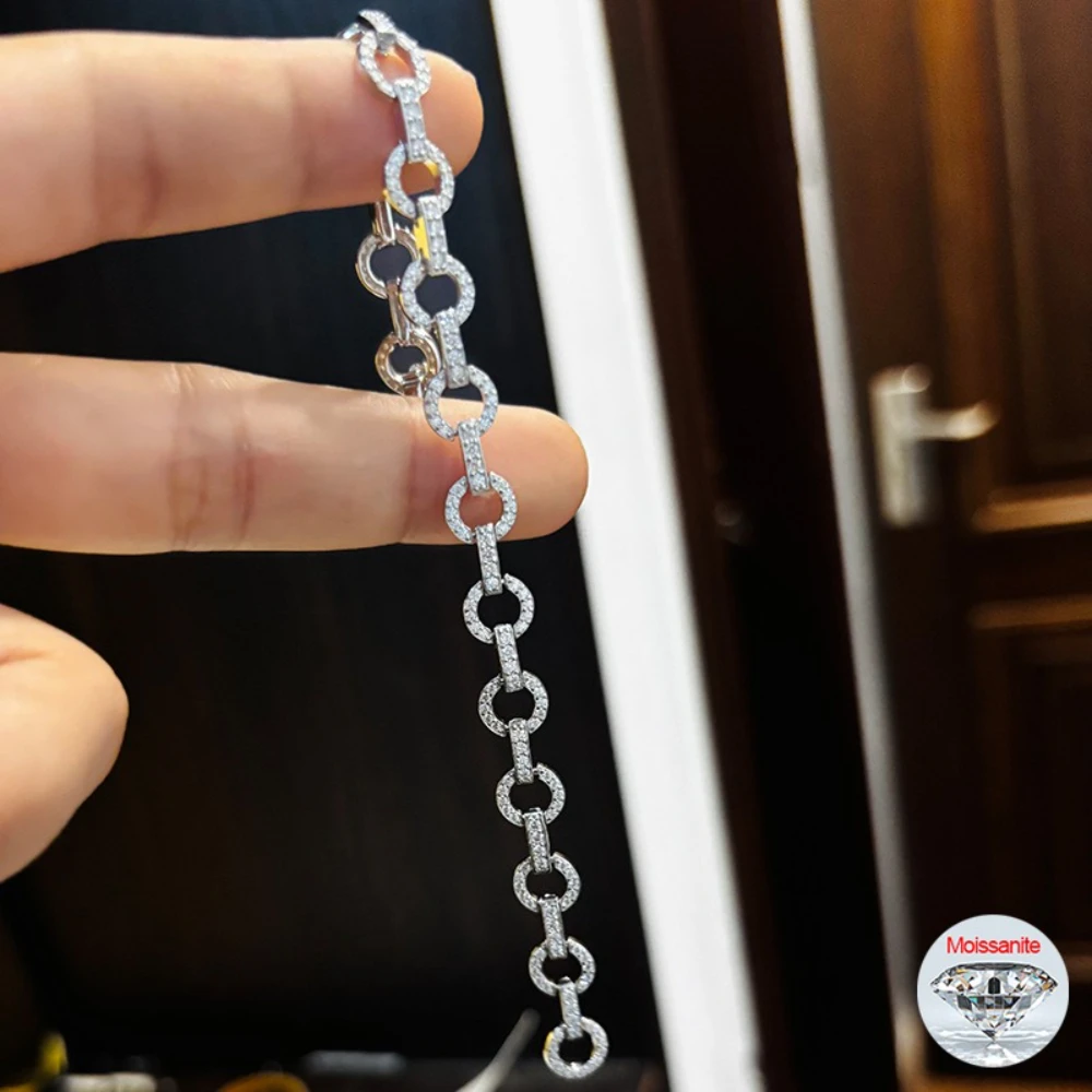 

Full Moissanite Tennis Bracelets For Women Men 925 Sterling Silver Circle Shape Diamond Hand Chains Gifts Jewelry GRA Certified