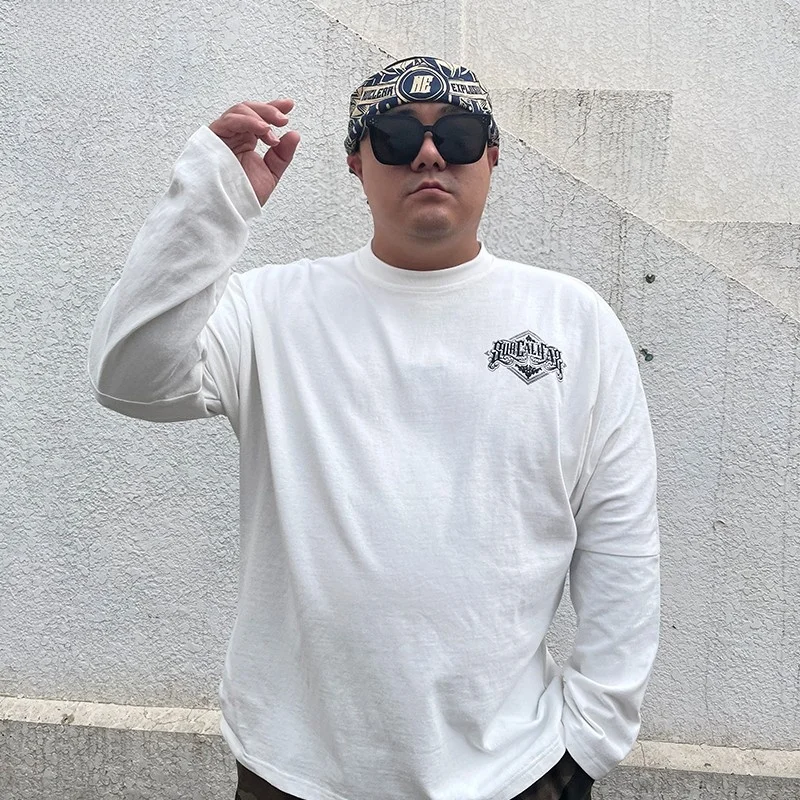 Large Size Pure Cotton Long Sleeve T-Shirt with Dobie Dog Cartoon Print Casual Loose Fit Black White Base Layer for Youth