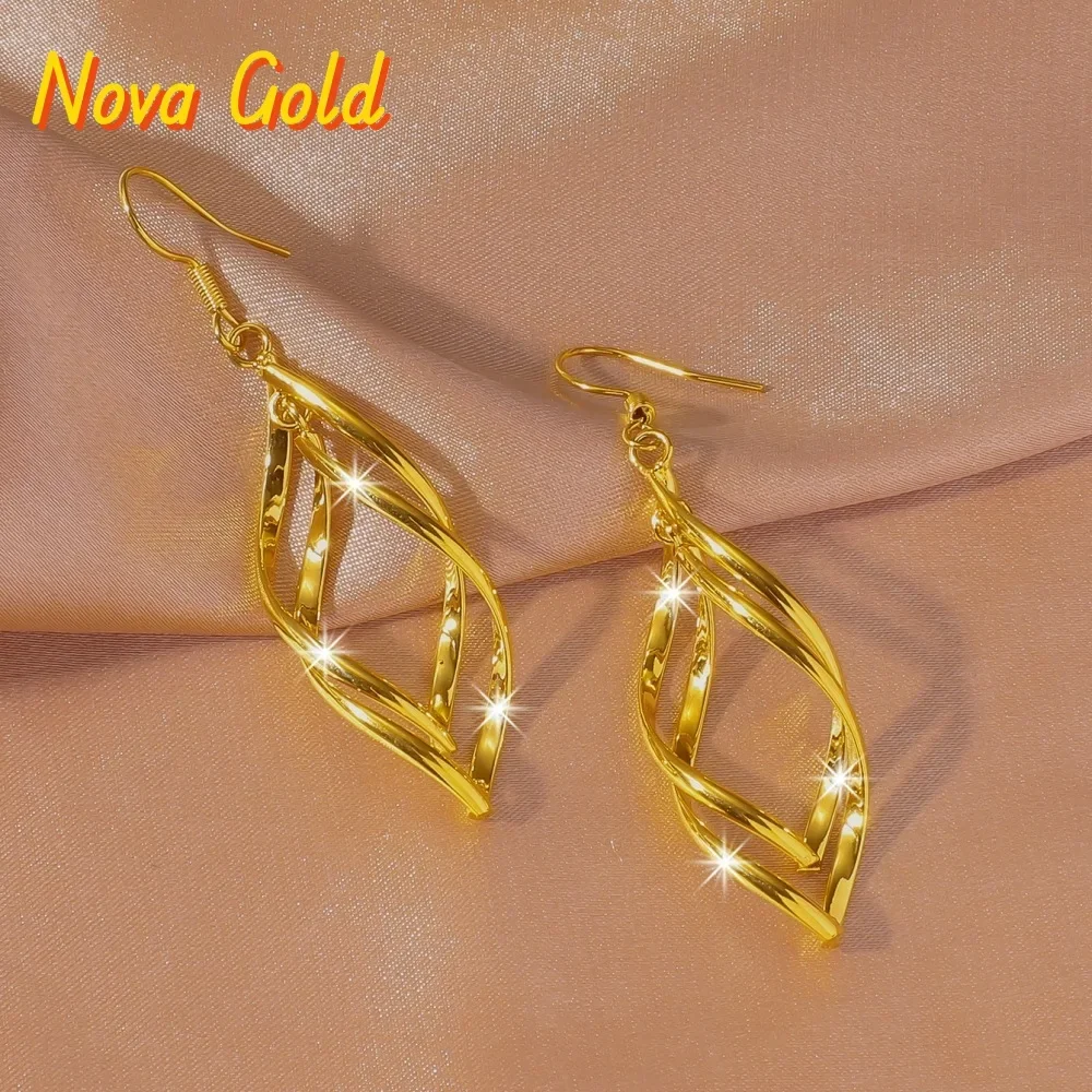 

Серьги NovaGlod в европейском и американском стиле, из настоящего золота 9999 пробы (24K), креативные, с двойным витым элементом, длинные, простые аксессуары