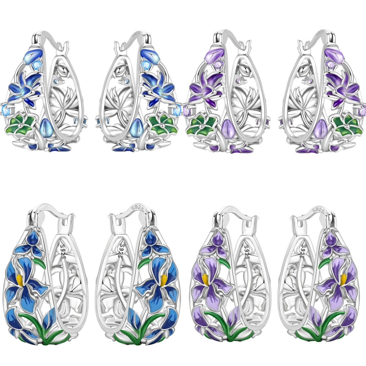 CYCUFF S925 Sterling Silber Blau-Lila Blumen Ohrringe Creolen Damen Schmuck Original Party Trendy Jubiläumsgeschenke
