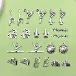 20/22pcs Antique Silvery Cheerleading Design Charms Alloy Sport Pendants For DIY Bracelet Necklace Jewelry Making Accessories