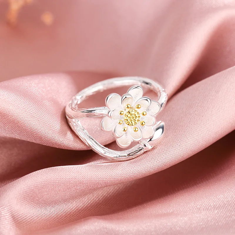 

Модные регулируемые кольца в виде лотоса из стерлингового серебра 925 пробы для женщин, обручальные роскошные дизайнерские ювелирные изделия, аксессуары