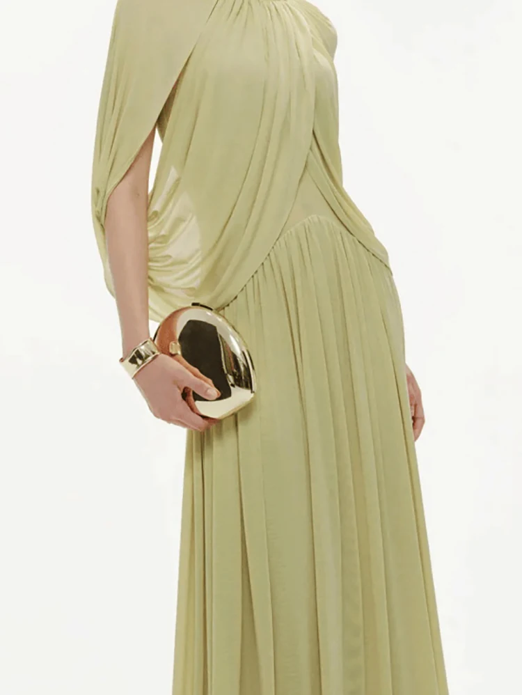 

Простое однотонное женское длинное платье с рукавами «летучая мышь», модное, с круглым вырезом, завышенной талией, плиссированное, для вечеринок, элегантное, весна 2026, праздничные платья