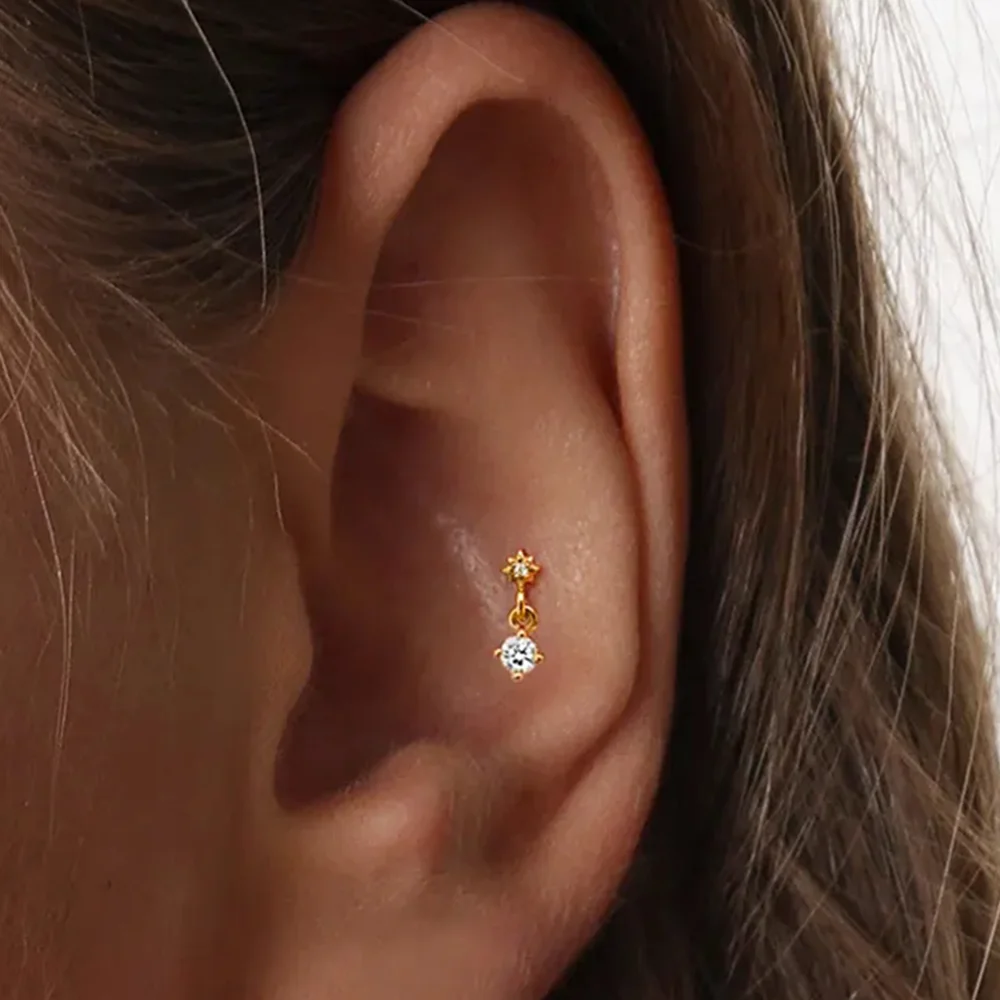 ROXI 1PC S925 Silver Multi Star Dangle Tragus Stud Starburst Drop Cartilage Piercing Simple Elegant Earring Daily Occasion Wear