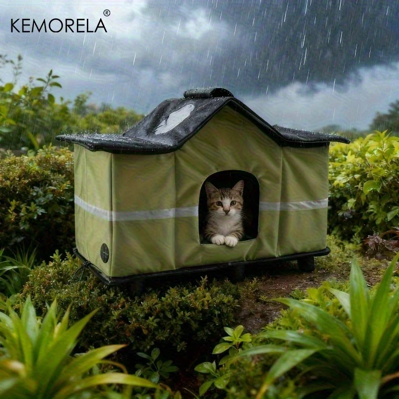 

KEMORELA очень большой кошачий домик, уличный ветрозащитный изолированный ткань Оксфорд, зимнее укрытие для домашних животных, всепогодный маленький домик для собак