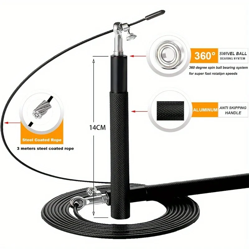 Aluminum Swivel Ball Bearing Jump Rope  118.11 inch Steel Coated Rope for Super Fast Rotation Speeds - Suitable for Indoor  Use