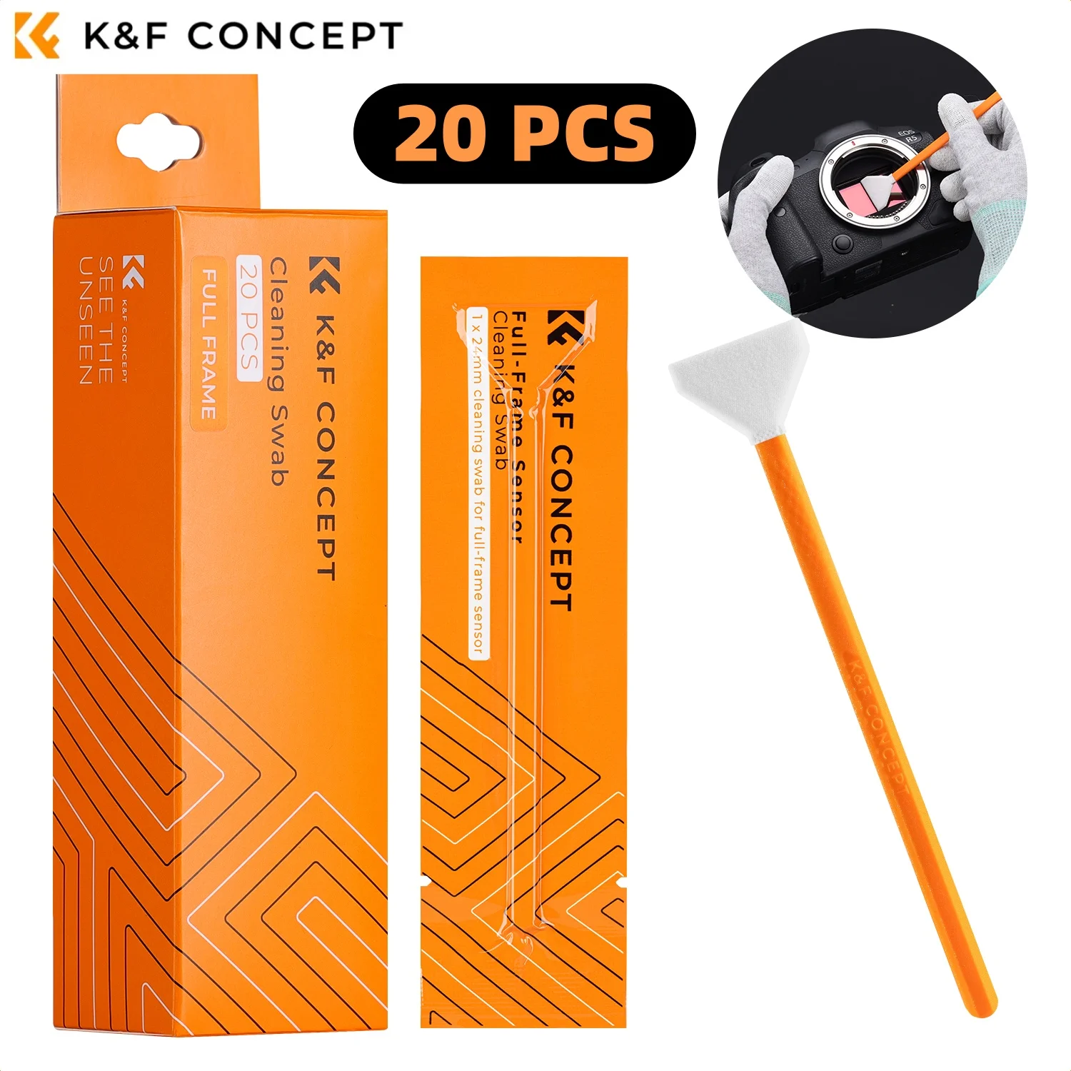 K&F Concept 20 Pack 24mm Full-Frame Sensors Cleaning Swabs DSLR SLR Digital Camera Dry CCD CMOS Clean Swabs for Nikon Sony Canon