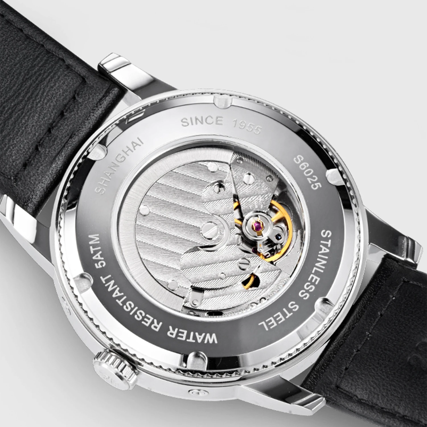 شنغهاي الفاخرة الرجال التلقائي ساعة ميكانيكية القمر المرحلة الأعمال موضة ساعة رجالي التقويم 41 مللي متر الياقوت مقاوم للماء 6025
