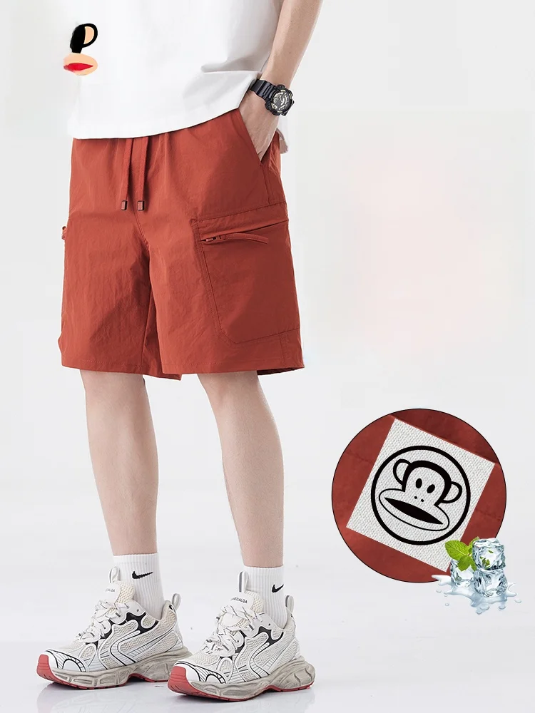 

PaulFrank Ice Silk Qui Dry Casual orts Men's Summer Thin Sport Work Five-Quarter Mid-Pants Loose Fit Straight Leg Workwear