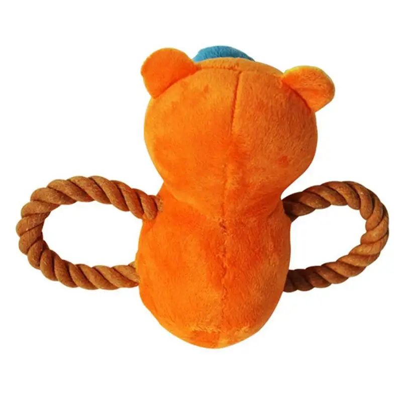 Dog Stuffed Toys Cute Animal Shape Plush Chewing Toy With Double Ropes Interactive Puppy Rope Chew Toy Soft Crinkle Dog Toy For
