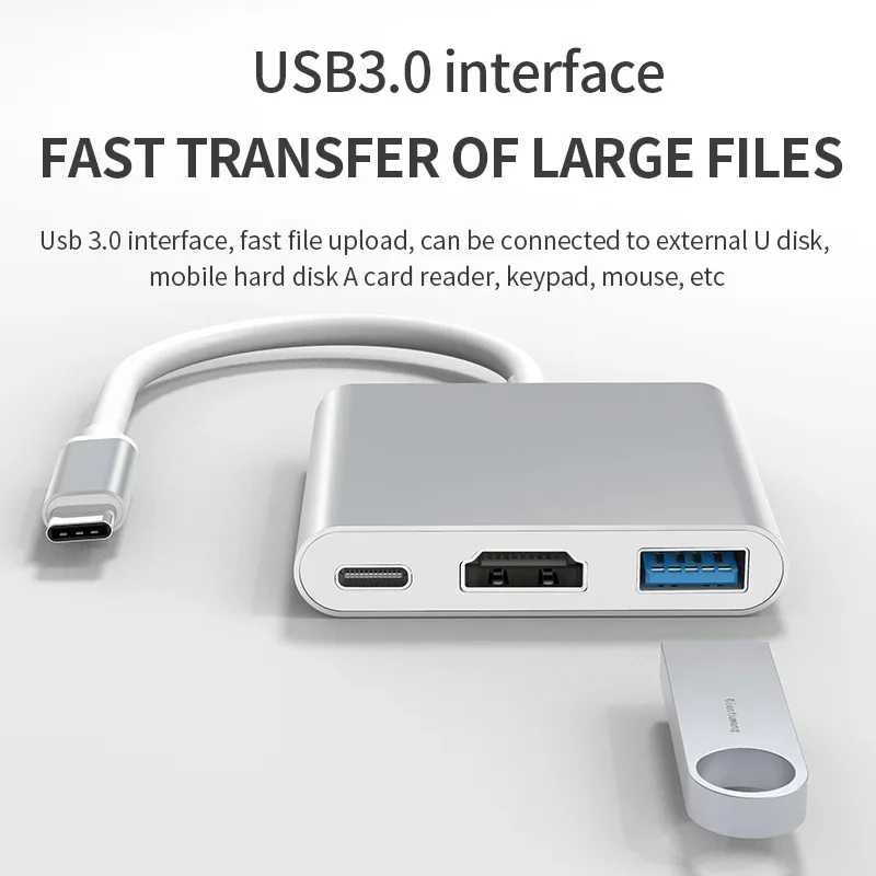 3-in-1 USB C Hub with 100W Power Delivery USB 3.0 4K HDMI for 2023-2016 MacBook Pro New Mac Air Deck Stable Driver Adapter