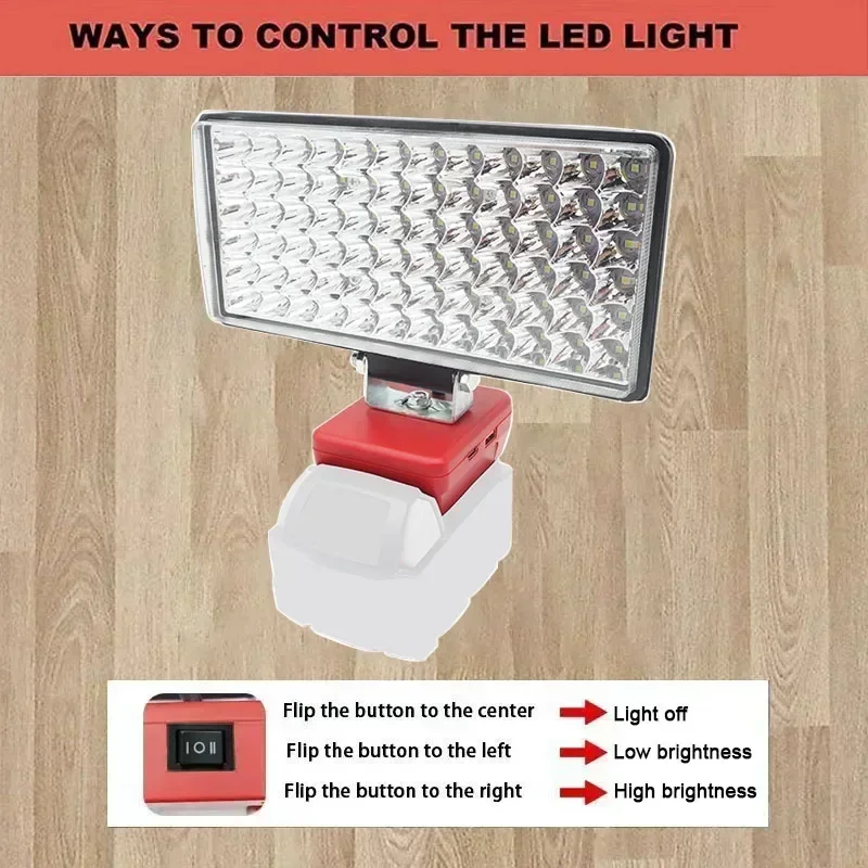 Imagem -04 - Carro Led Luz de Trabalho Lanterna Tocha Usb Power Bank Makita Dewalt Bosch Milwaukee 18v 20v Li-ion Battery 72 Beads