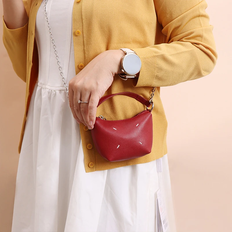 Genuine Leather Coin Purse for Women Small Pocket Wallet Keychain Pouch for Coins Earphones Lipstick Cards Compact Organizer Bag