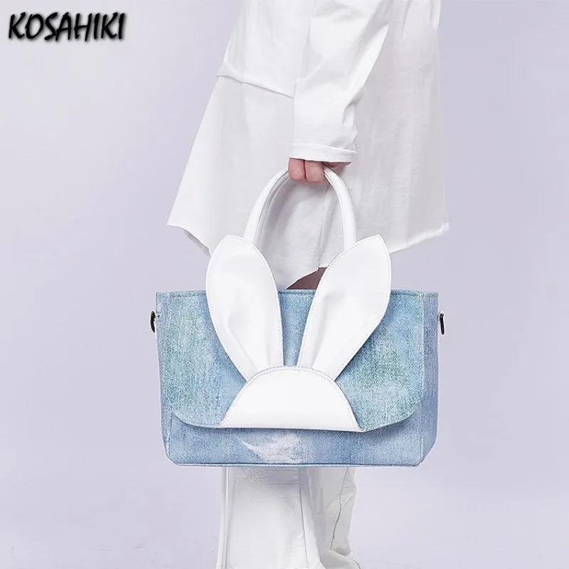 

Y2k Aesthetic Patchwork Rabbit Ears Top-Handle Bags Women Sweet Kawaii Denim Shoulder Crossbody Bag Fashion Purses and Handbags
