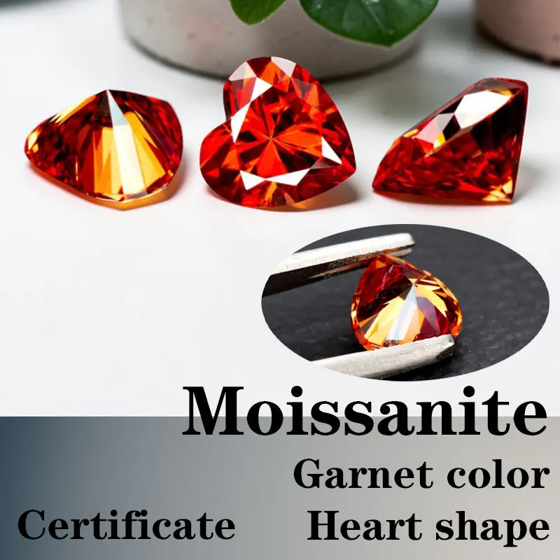 

Moissanite Heart Cut VVS1 Synthetic Gemstone Stone Garnet Color with Certificate Unnatural