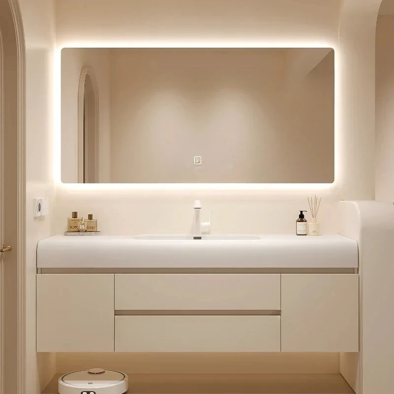 Modern Orgnizer Storage Bathroom Cabinet Mirror Led Light Luxury Home Bathroom Cabinet Restroom Smart Badschrank Furniture